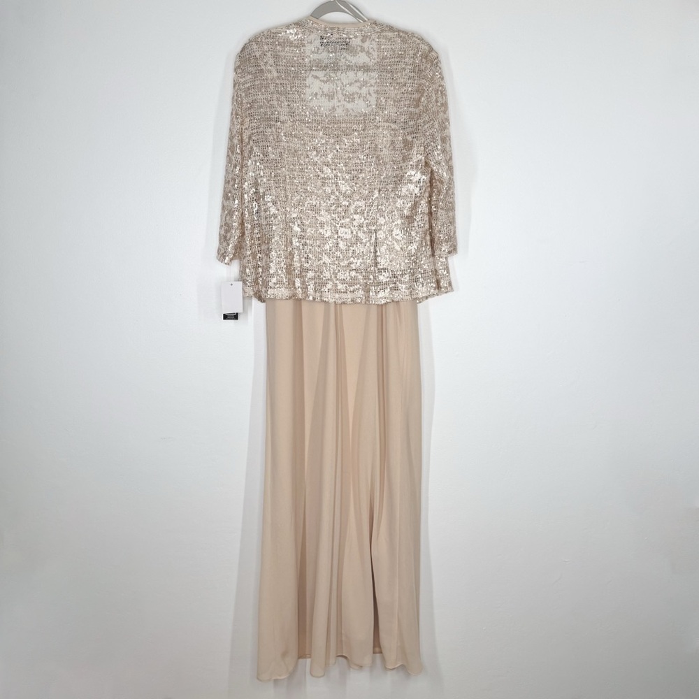 NWT Alex Evenings Champagne Cream Tank Dress w/ Lace Sequin Cardigan Women’s 14 - Picture 2 of 13